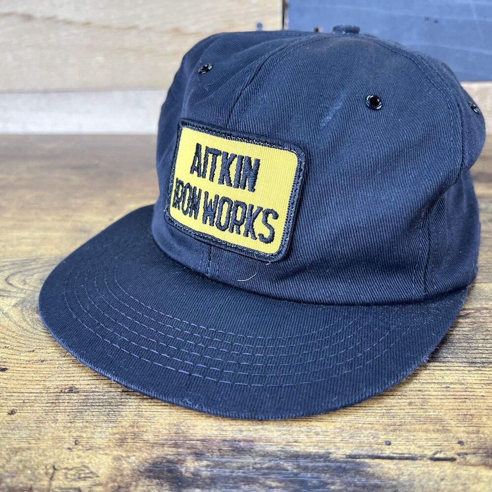 Aitkin Iron Works Patch Black Vintage Snap Back Trucker Hat Cap